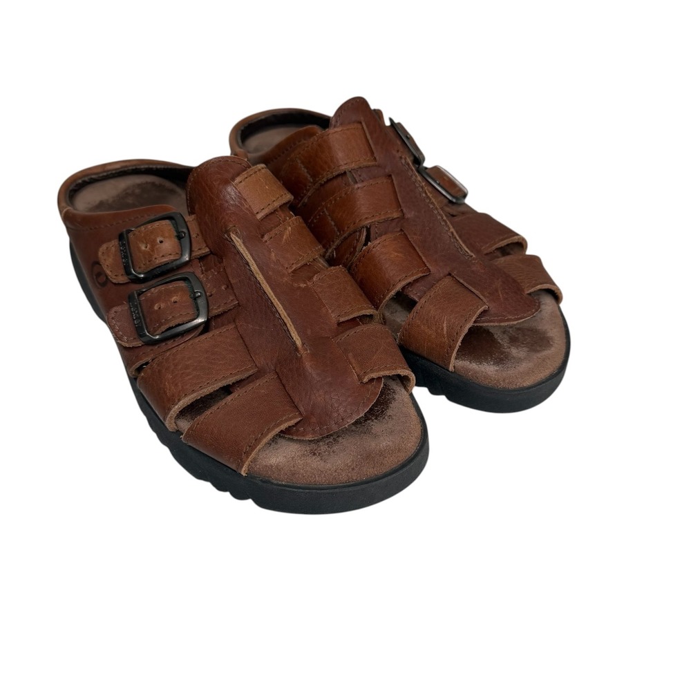 Dexter Leather Fisherman Mule Double Buckle Dad Sandals Mens 10 Brown Y2K